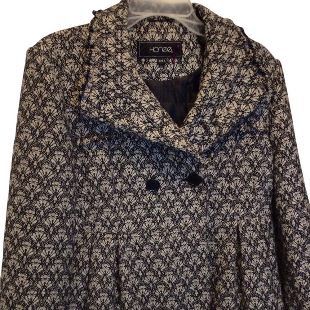 Honee Women’s Patterned Wool Blend Peacoat Jacket Size L Double Breasted Lined - Picture 2 of 11